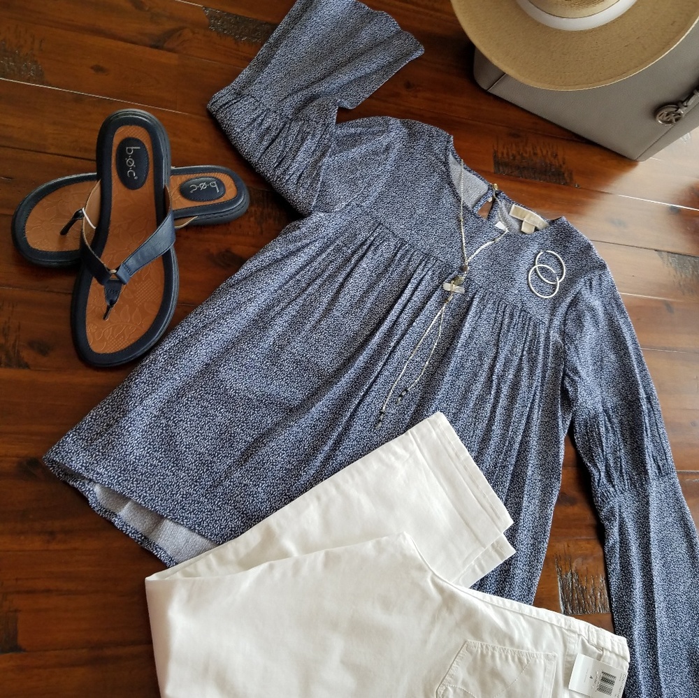 Michael Kors Blue and White Calico Print Top